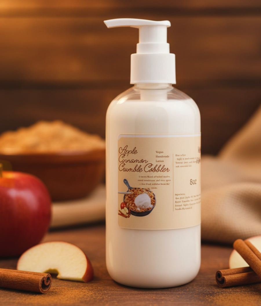Apple Cinnamon Crumble Cobbler 8 oz Pump Bottle – Dessert-Inspired Vegan Lotion