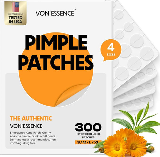 Hydrocolloid Pimple Patches — 300 Count Acne Spot Treatment Stickers (4 Sizes) Invisible Zit Covers for Overnight Healing