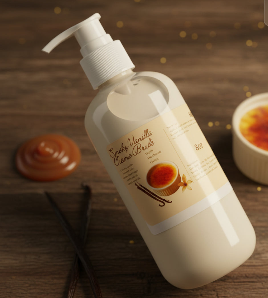 Smoky Vanilla Crème Brûlée 8 oz Pump Bottle – Handmade Vegan Lotion
